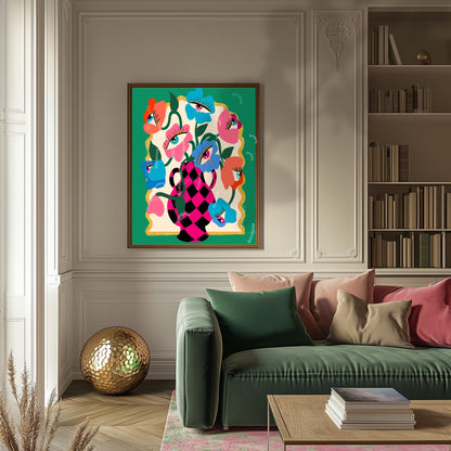 Funky Wall Art – Maximalist Wall Decor Print – Trippy Art for Living Room Colorful Boho Decor – Eye Flower Poster – Dopamine Wall Art