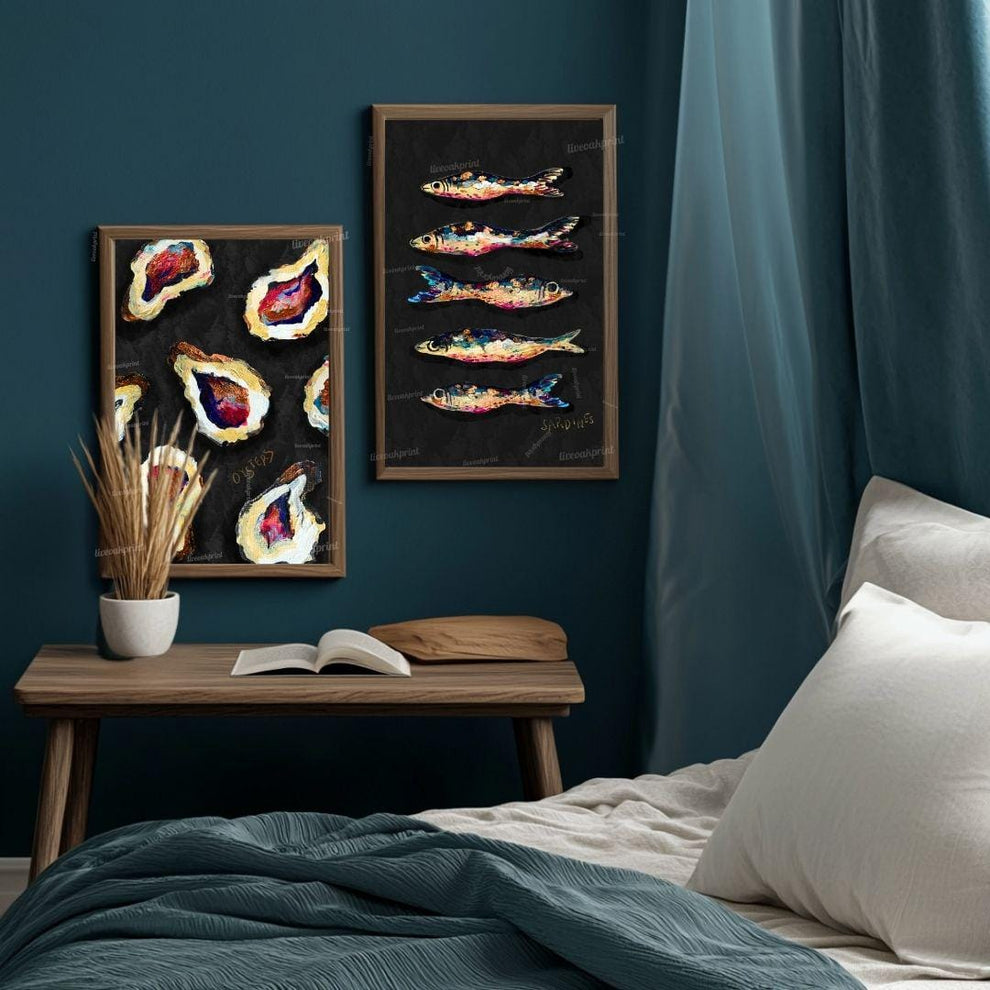 Oyster Art Print & Sardine Wall Art Set