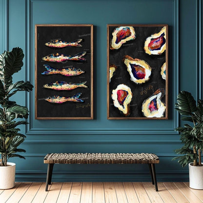 Oyster Art Print & Sardine Wall Art Set