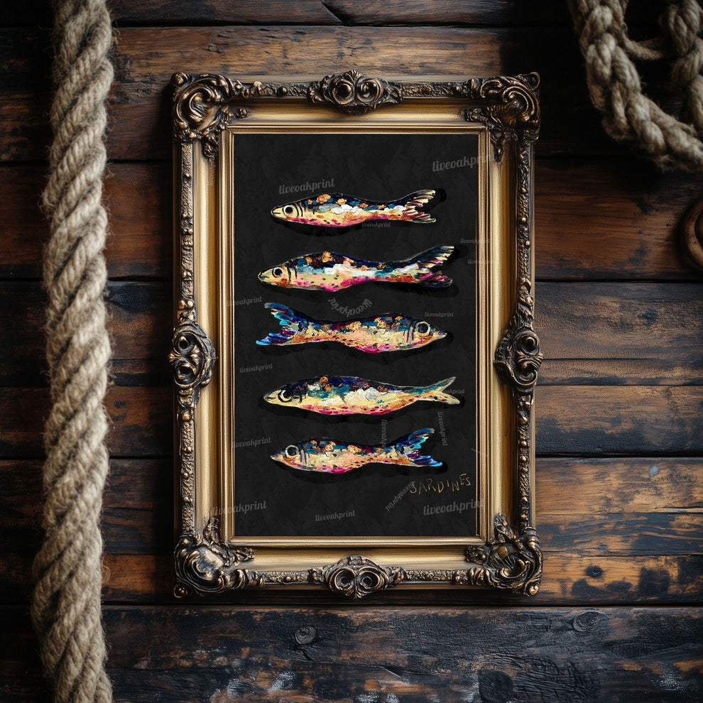 Oyster Art Print & Sardine Wall Art Set