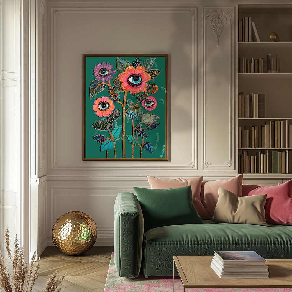 Surreal Flower Wall Art Eye Art Print for Boho Gallery Wall