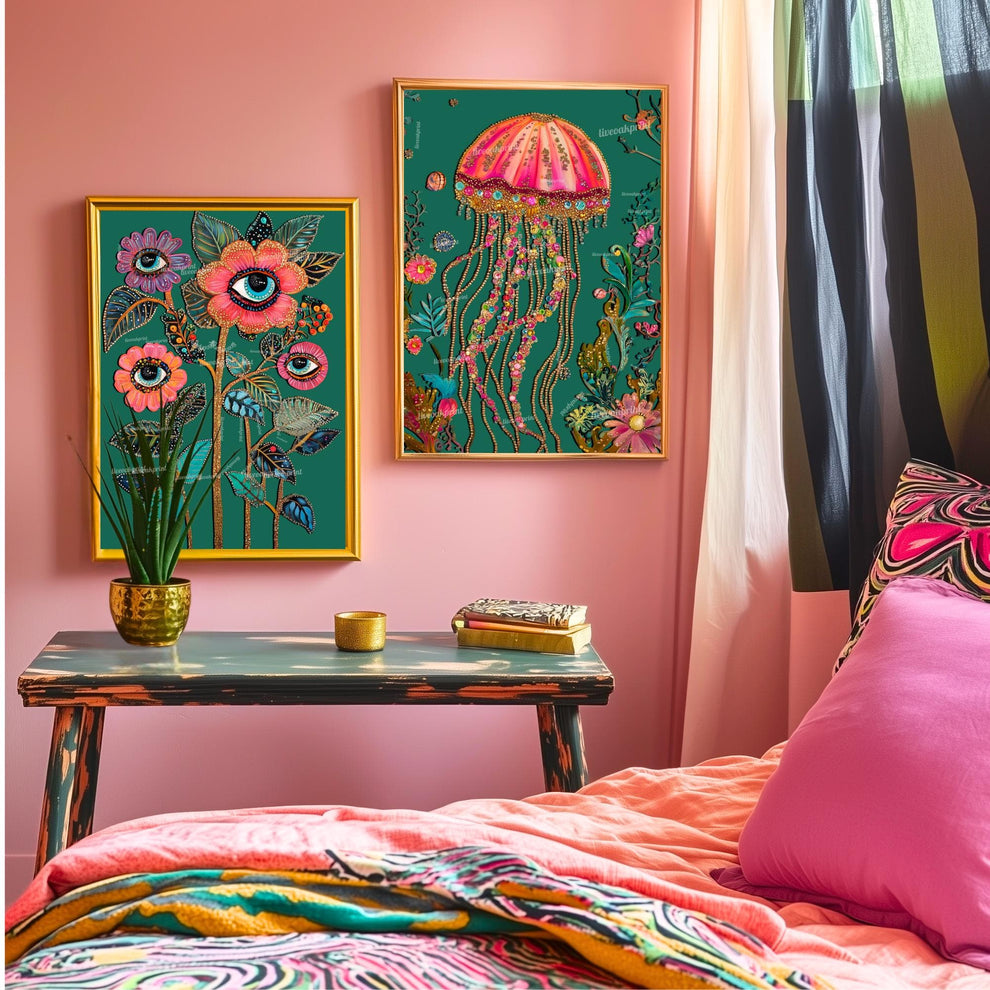 Surreal Flower Wall Art Eye Art Print for Boho Gallery Wall