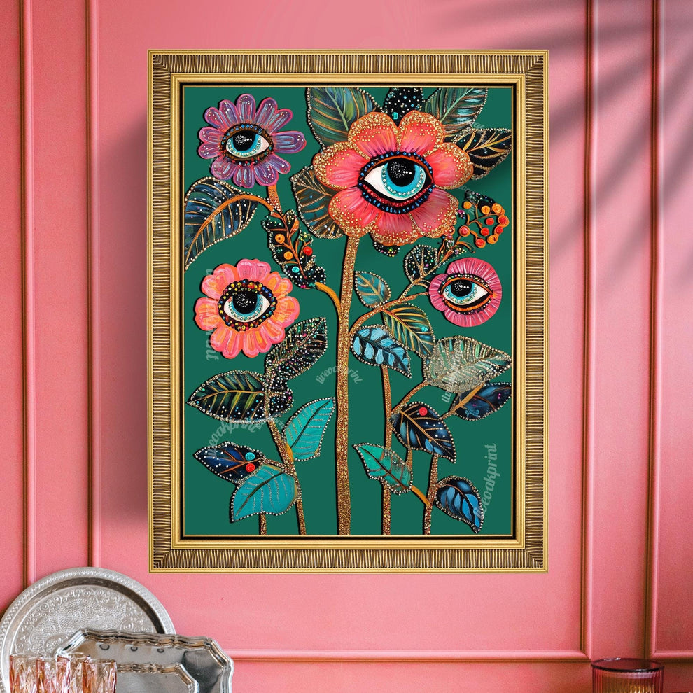 Surreal Flower Wall Art Eye Art Print for Boho Gallery Wall