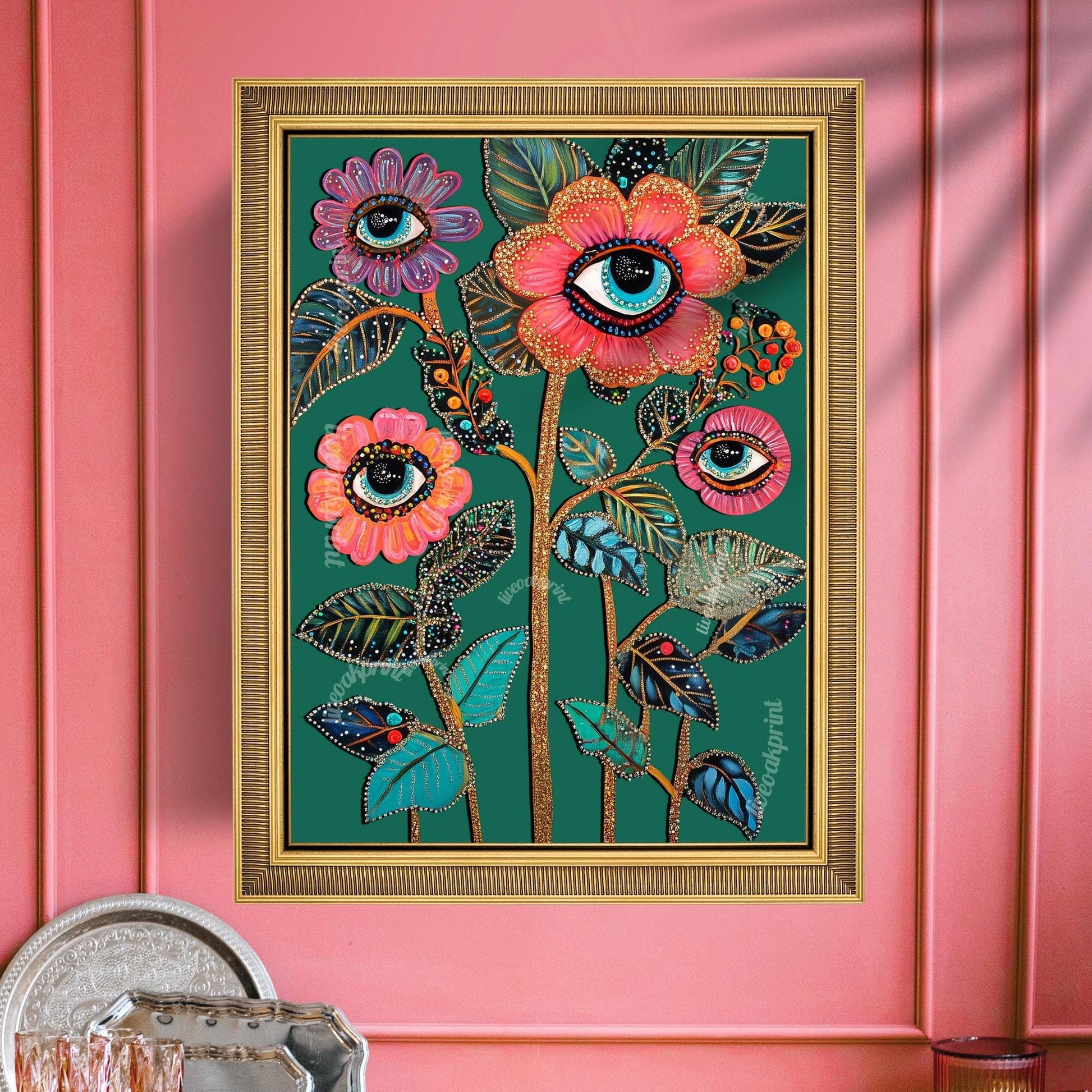 Surreal Flower Wall Art Eye Art Print for Boho Gallery Wall