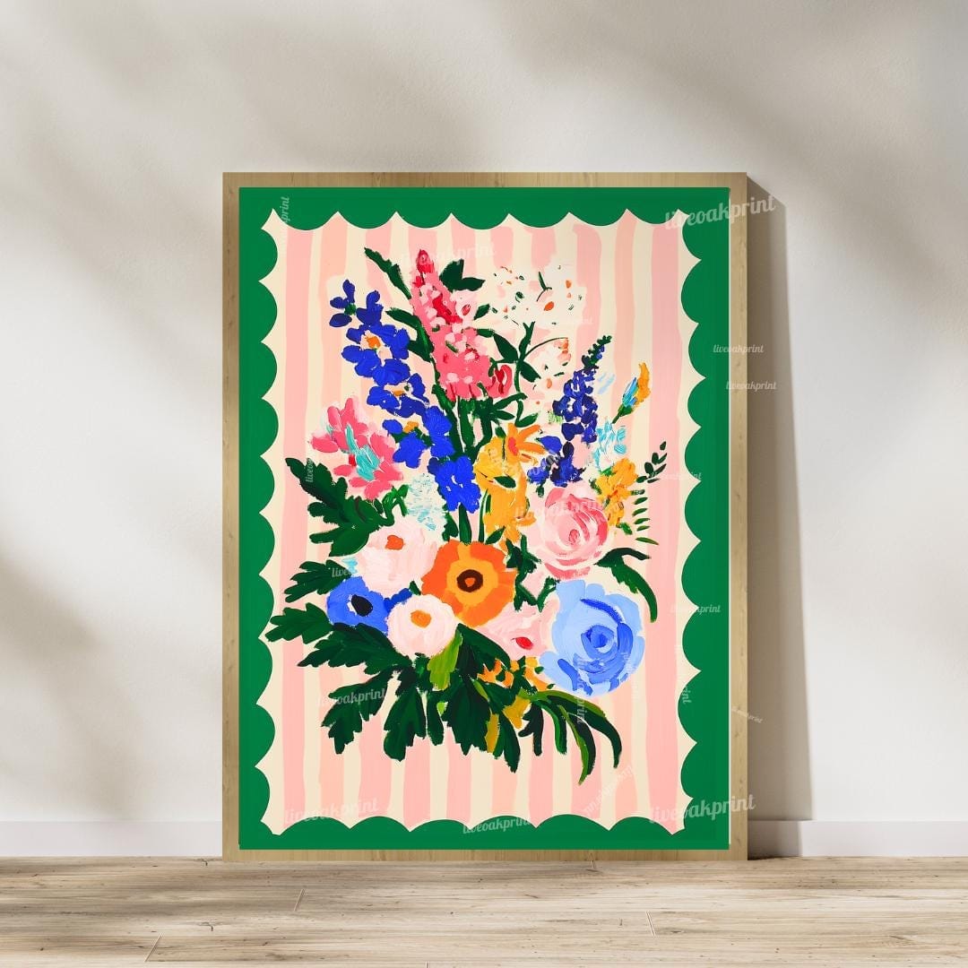 Pink and Green Floral Wall Art - Set of Two Art Prints