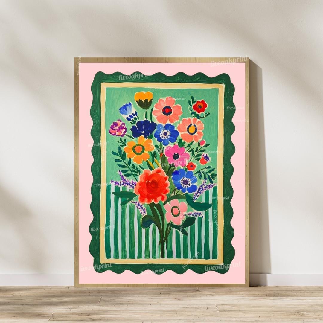 Pink and Green Floral Wall Art - Set of Two Art Prints