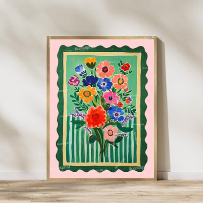 Pink and Green Floral Wall Art - Set of Two Art Prints