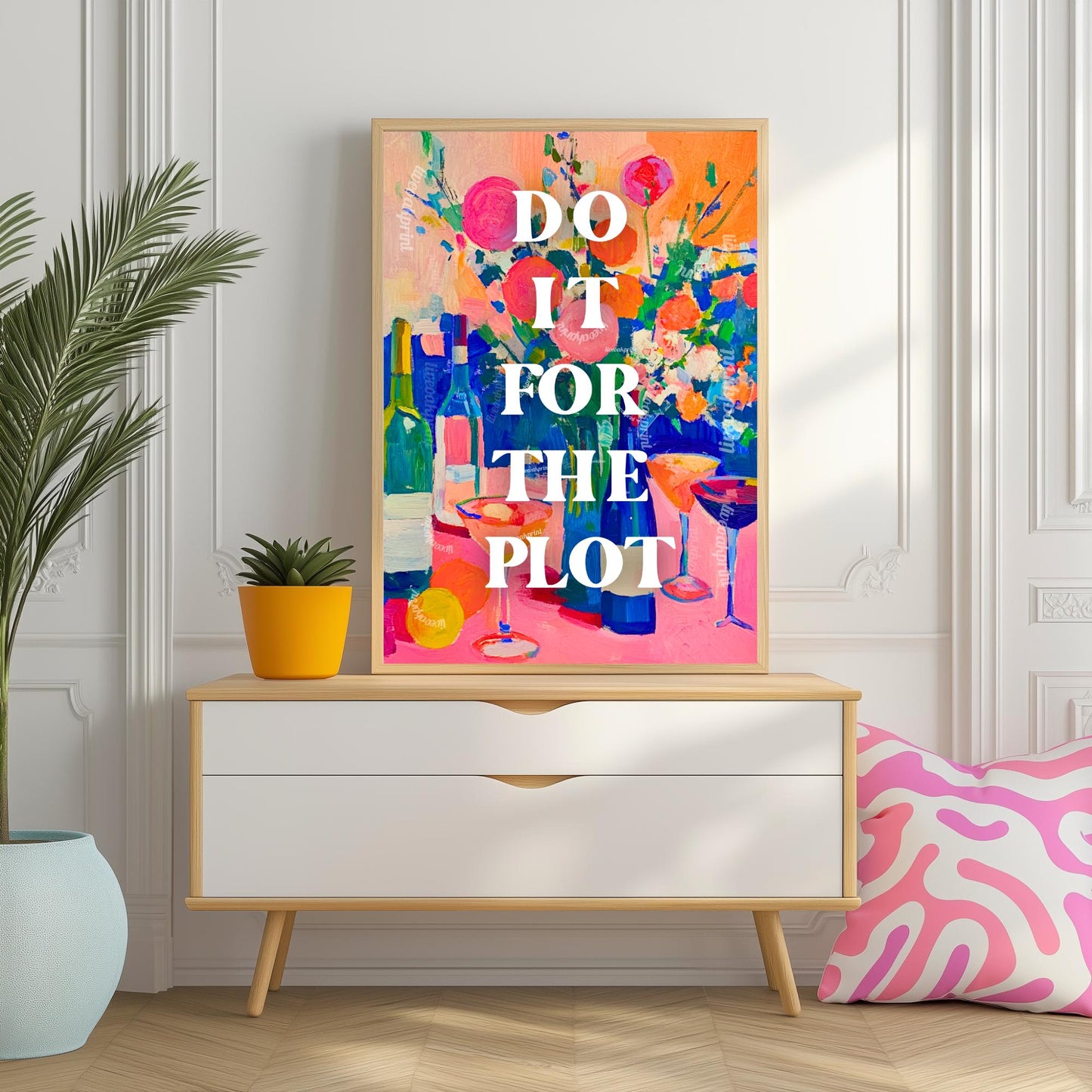 Do it for the Plot Art Print - Kitchen Wall Art Trendy Quote Print Funky Wall Decor Cocktail Wall Art Bar Cart Decor Art Dorm Room Print