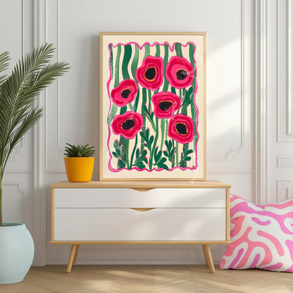 Funky Red Poppies Print