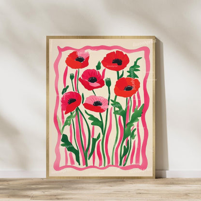 Set of 2 Funky Red Poppies Art Prints