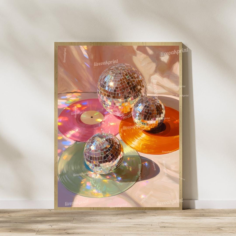 Disco Ball and Records Wall Art Set of 2 Prints – Funky Maximalist Wall Art Retro Wall Decor Gift For Record Lover Disco Ball Music Art