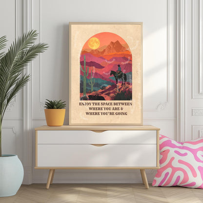 Desert Cowboy Wall Art – Western Sunset Print Retro Cowboy Quote Art Cactus Wall Decor Inspiring Western Poster for Cowgirl Room