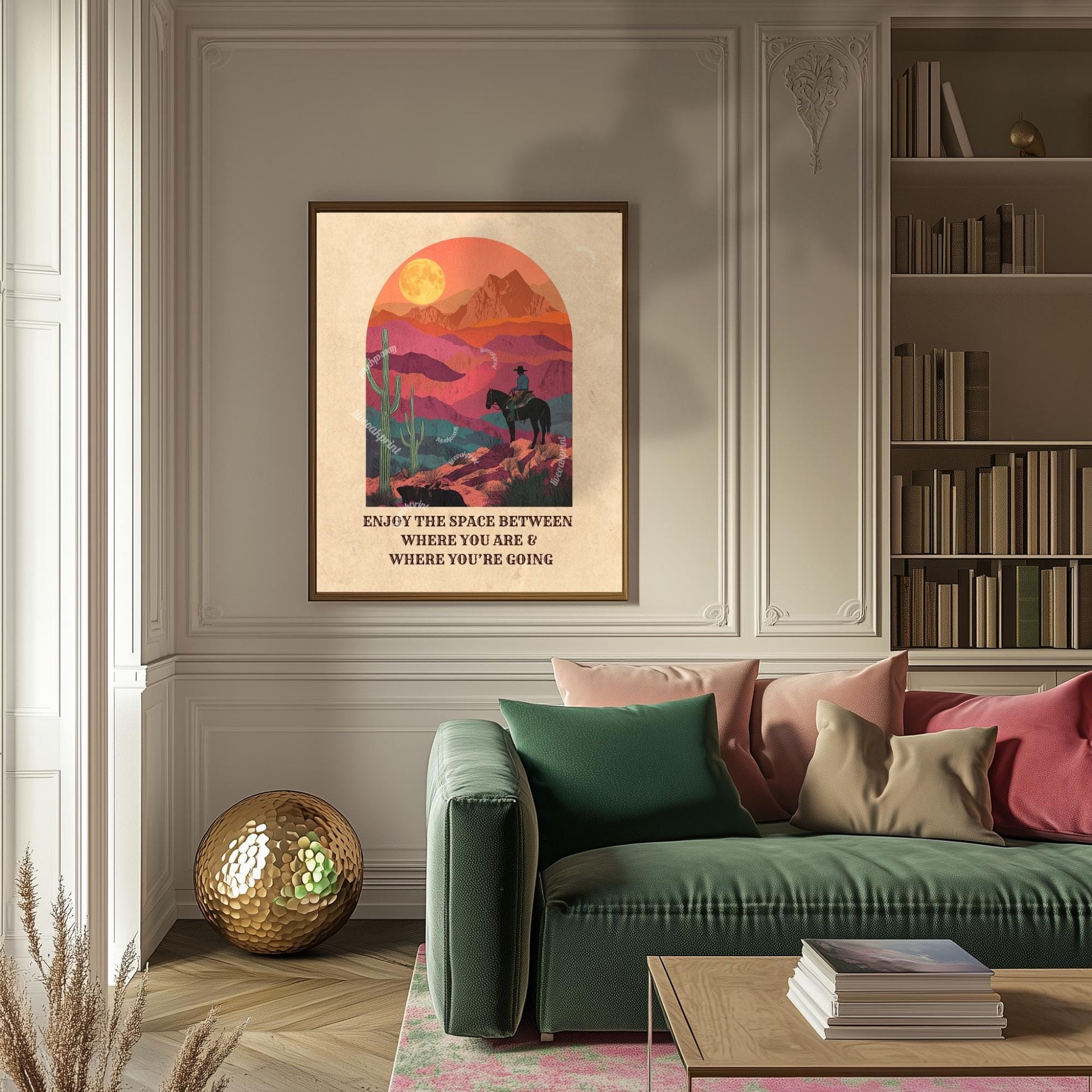 Desert Cowboy Wall Art – Western Sunset Print Retro Cowboy Quote Art Cactus Wall Decor Inspiring Western Poster for Cowgirl Room