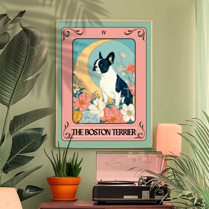 Boston Terrier Wall Art – Boston Tarot Art Print – Boston Terrier Owner Gift Boho Tarot Poster Dog Living Room Boston Terrier Art Print