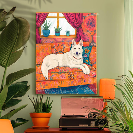 White Swiss German Shepherd Wall Art – White German Shepherd Wall Art – Dog Wall Decor – Dog Wall Art - White German Shepherd Gift