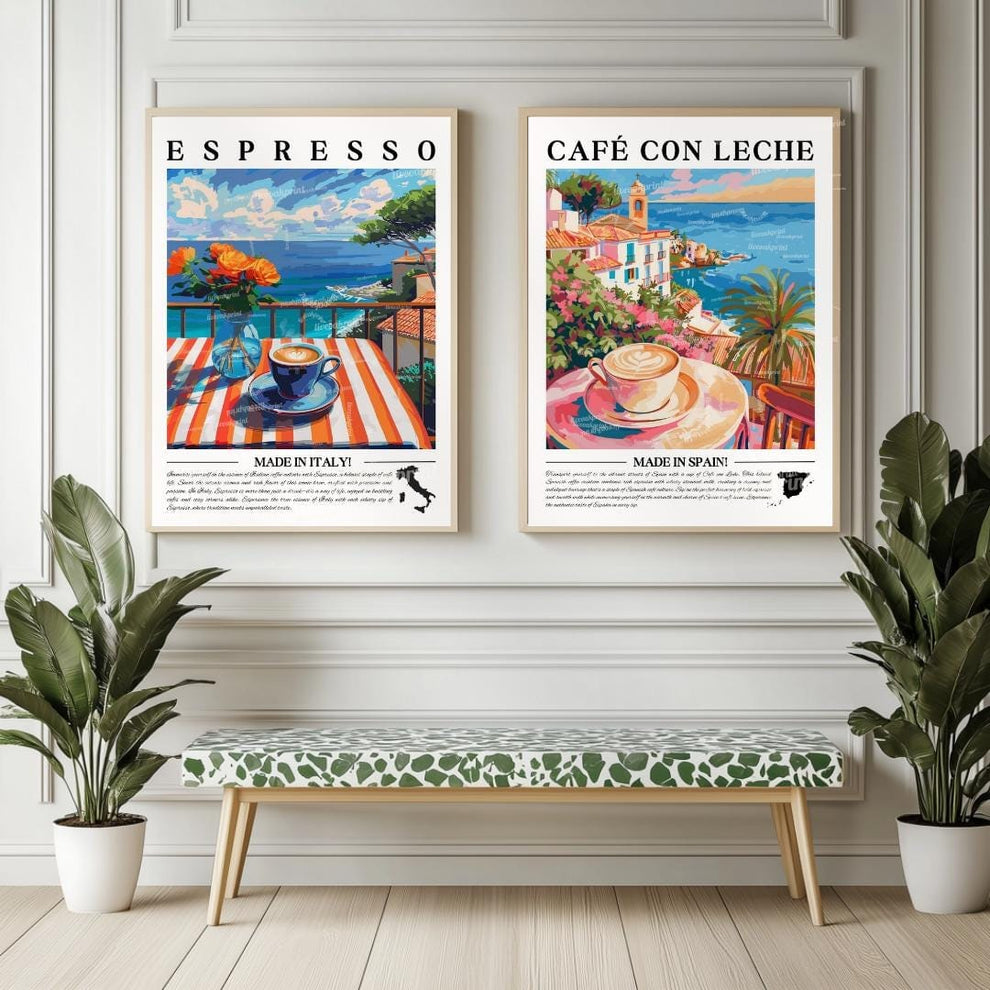 Set of 2 Coffee Prints – Framed, Unframed, or Canvas – Coffee Wall Art Set Kitchen Decor for Coffee Lovers Cafe Art Coffee Bar Prints