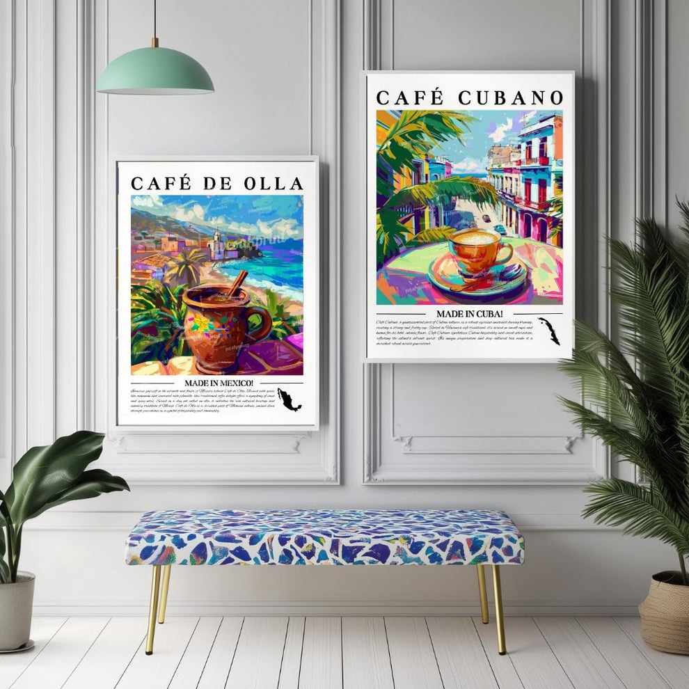 Set of 2 Coffee Prints – Framed, Unframed, or Canvas – Coffee Wall Art Set Kitchen Decor for Coffee Lovers Cafe Art Coffee Bar Prints