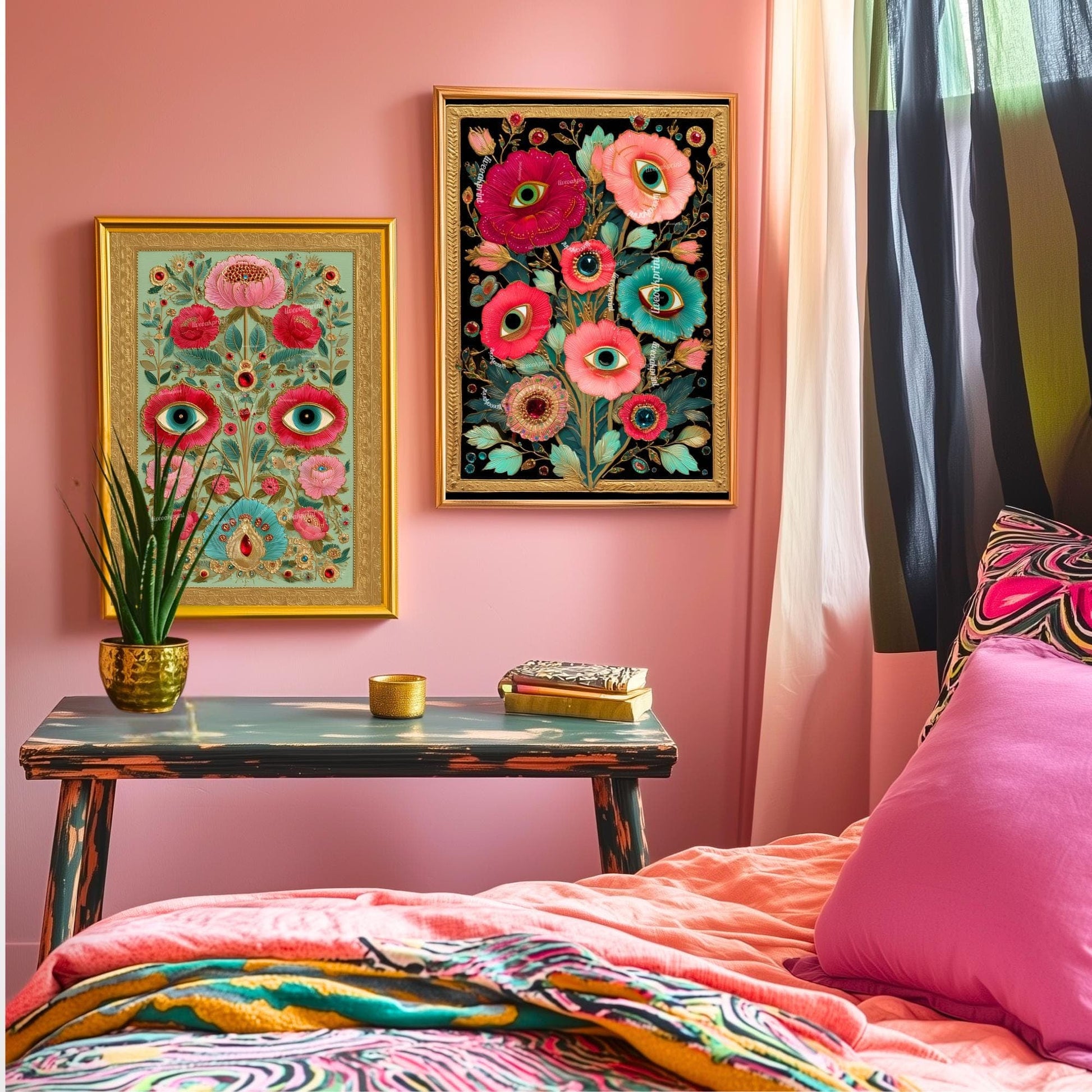 Surreal Flower Eye Art Print – Trippy Flower Wall Art Maximalist Decor Witchy Surrealism Botanical Poster Boho Funky Psychedelic Wall Art