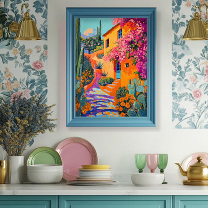 Vintage Mexican Poster – Traditional Latin Decor Mexican Prints Botanical Wall Art Tropical Art Print Mexican Wall Art Pink Boho Home Decor