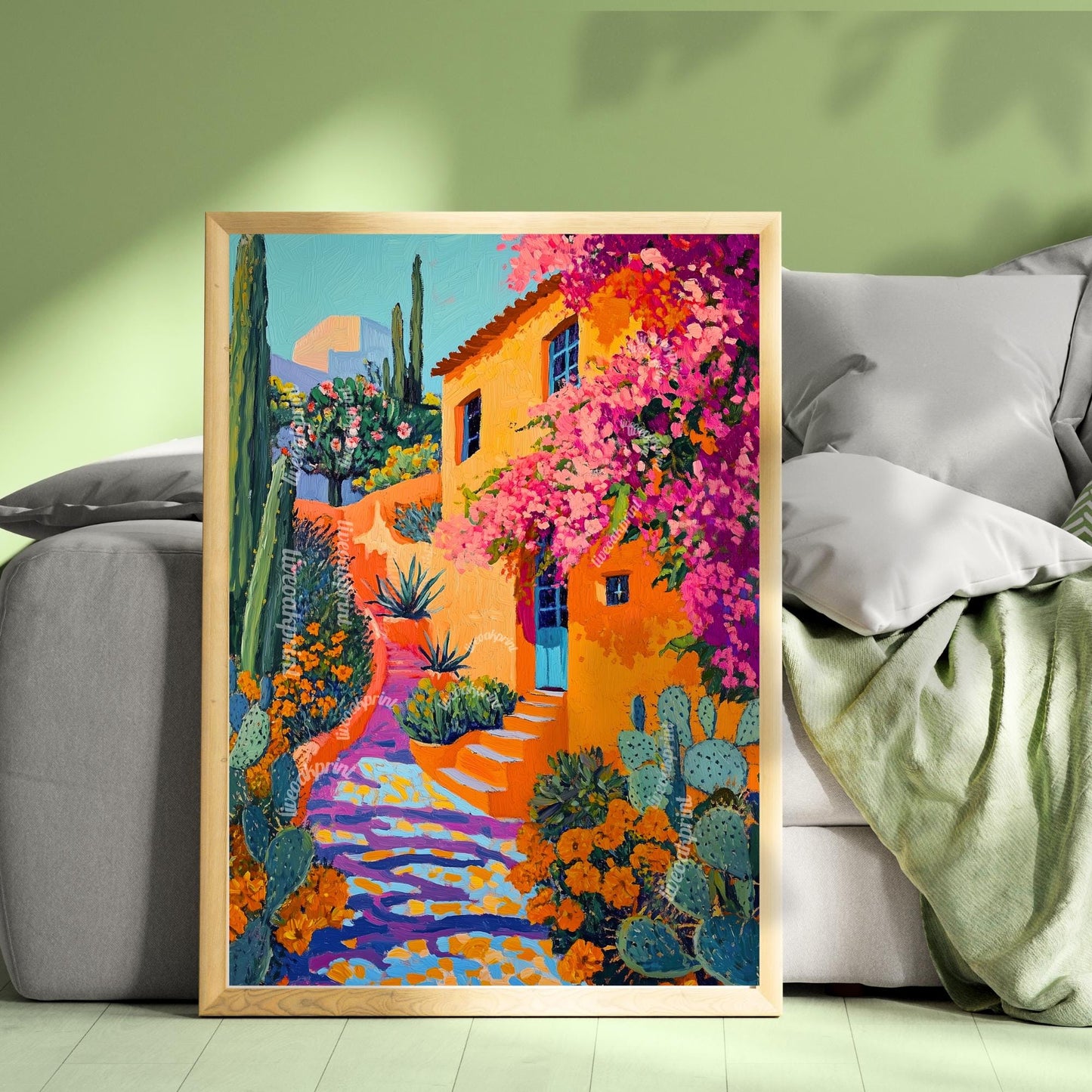 Vintage Mexican Poster – Traditional Latin Decor Mexican Prints Botanical Wall Art Tropical Art Print Mexican Wall Art Pink Boho Home Decor