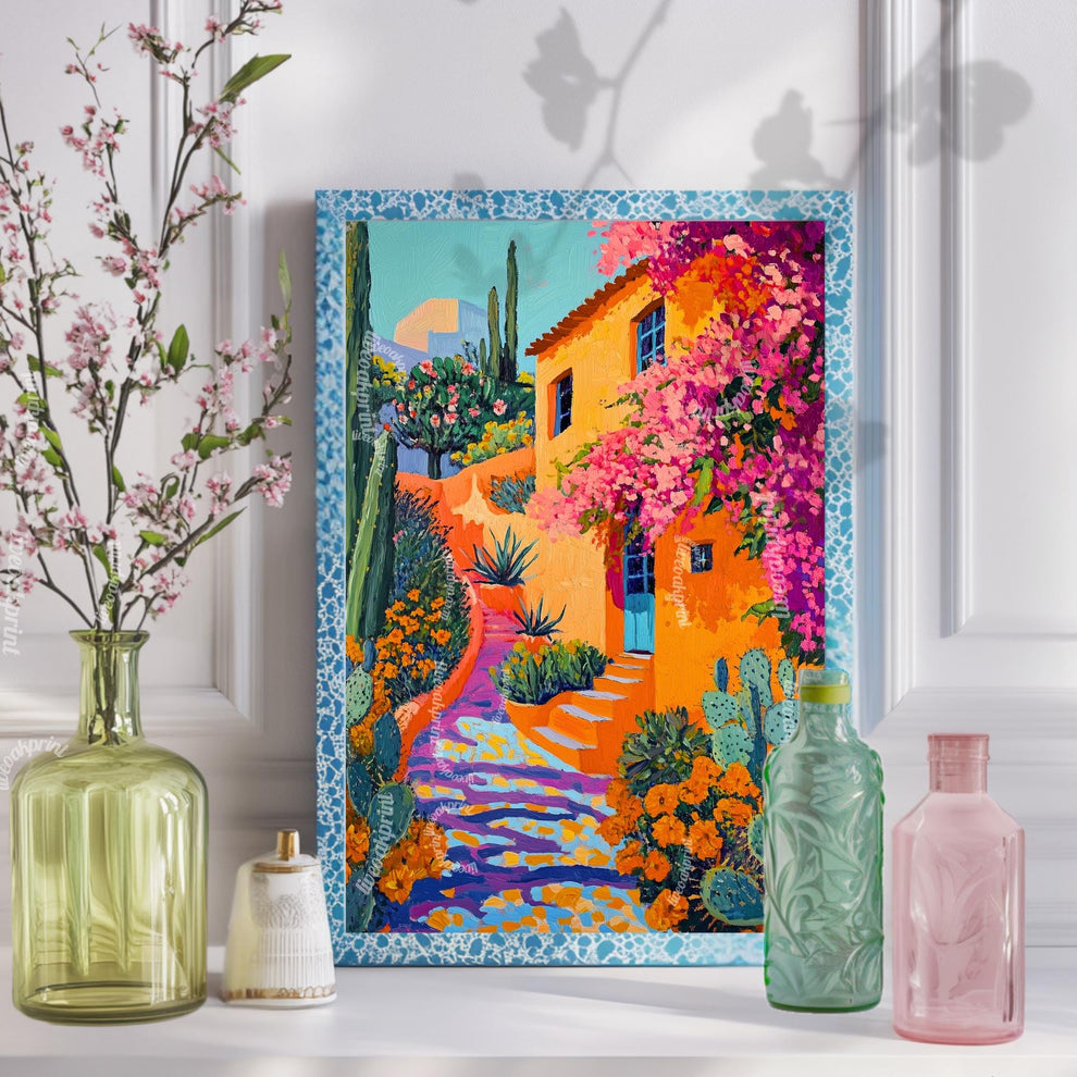 Vintage Mexican Poster – Traditional Latin Decor Mexican Prints Botanical Wall Art Tropical Art Print Mexican Wall Art Pink Boho Home Decor