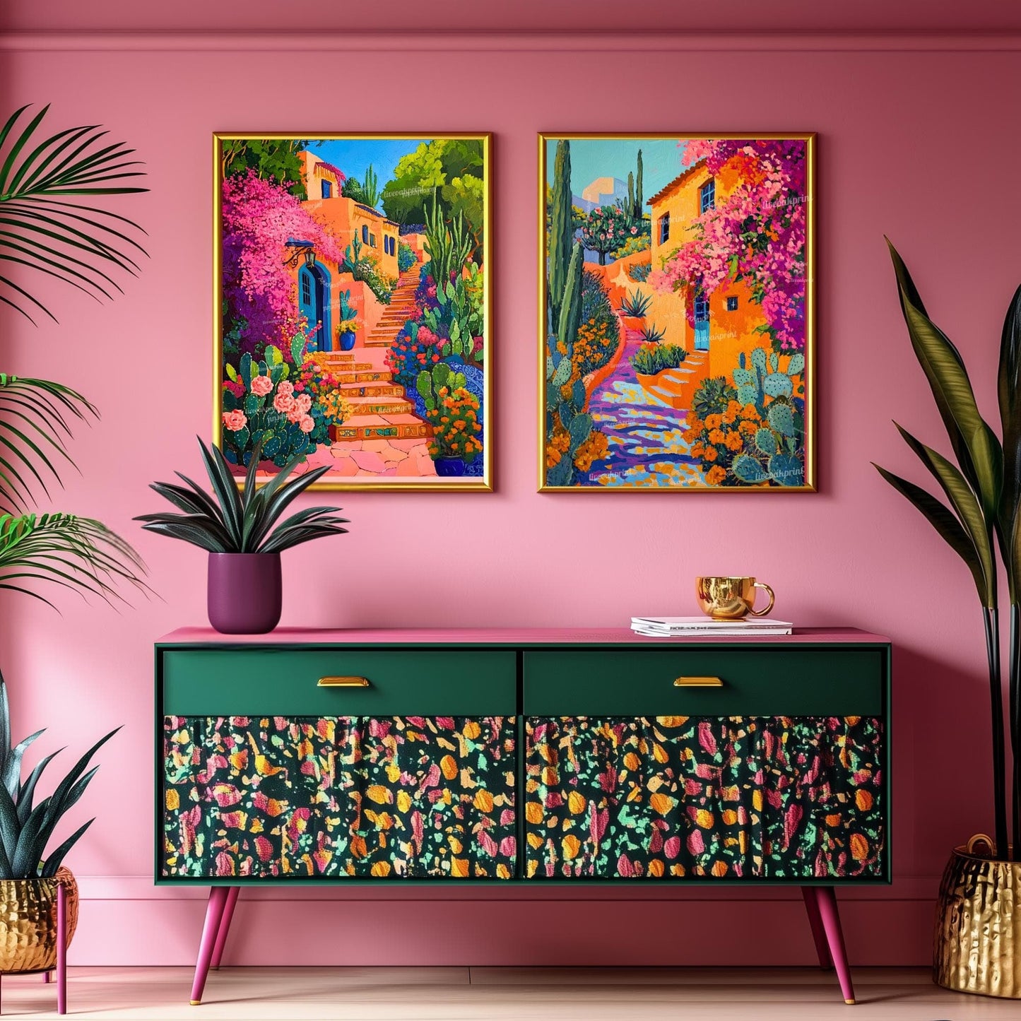 Vintage Mexican Poster – Traditional Latin Decor Mexican Prints Botanical Wall Art Tropical Art Print Mexican Wall Art Pink Boho Home Decor