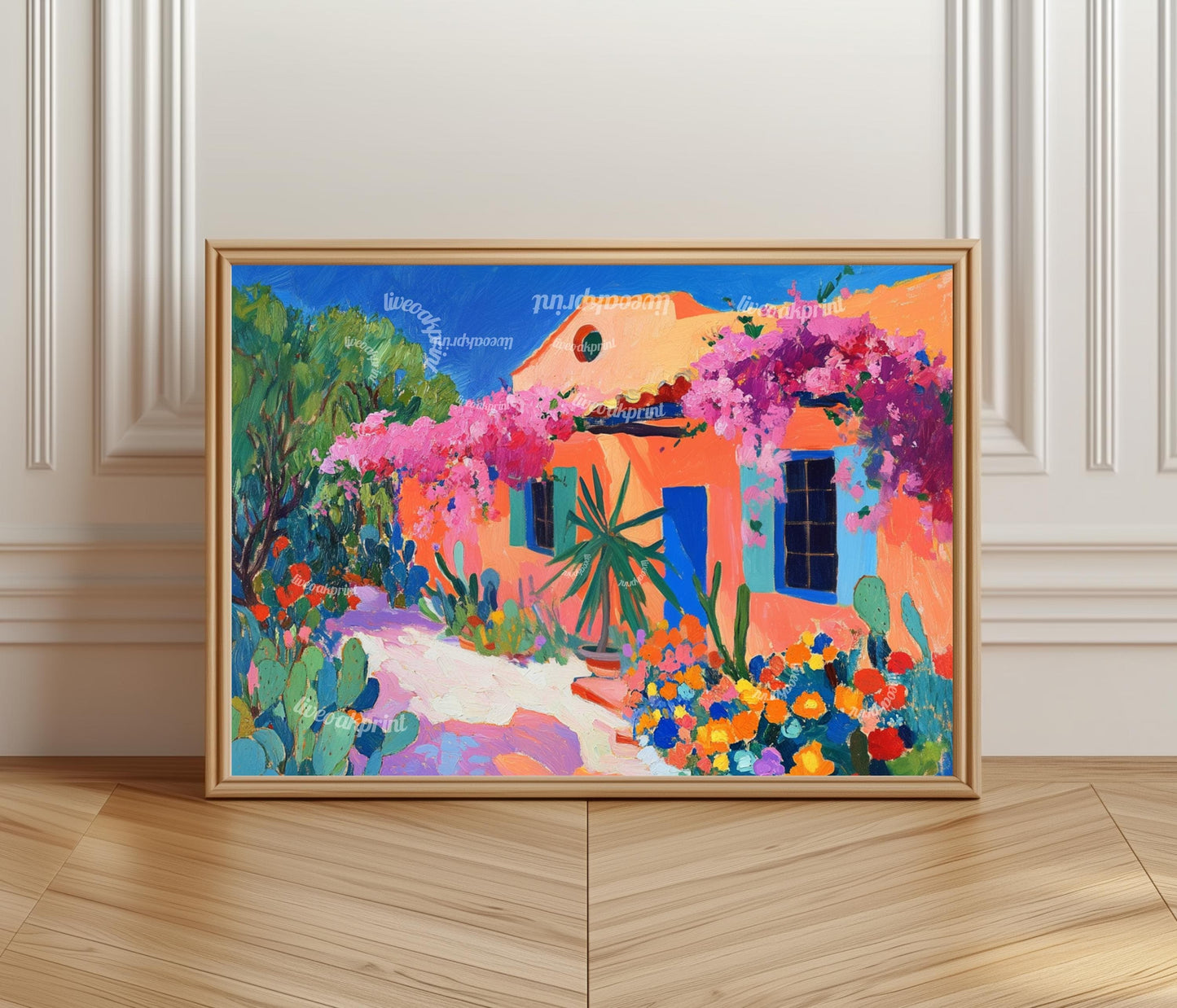 Mexican Garden Art Print – Pastel Wall Art Vibrant Wall Art Southwestern Floral Wall Decor Maximalist Mexico Painting Mexican Flower Print