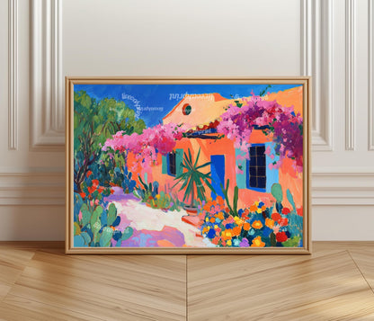 Mexican Garden Art Print – Pastel Wall Art Vibrant Wall Art Southwestern Floral Wall Decor Maximalist Mexico Painting Mexican Flower Print