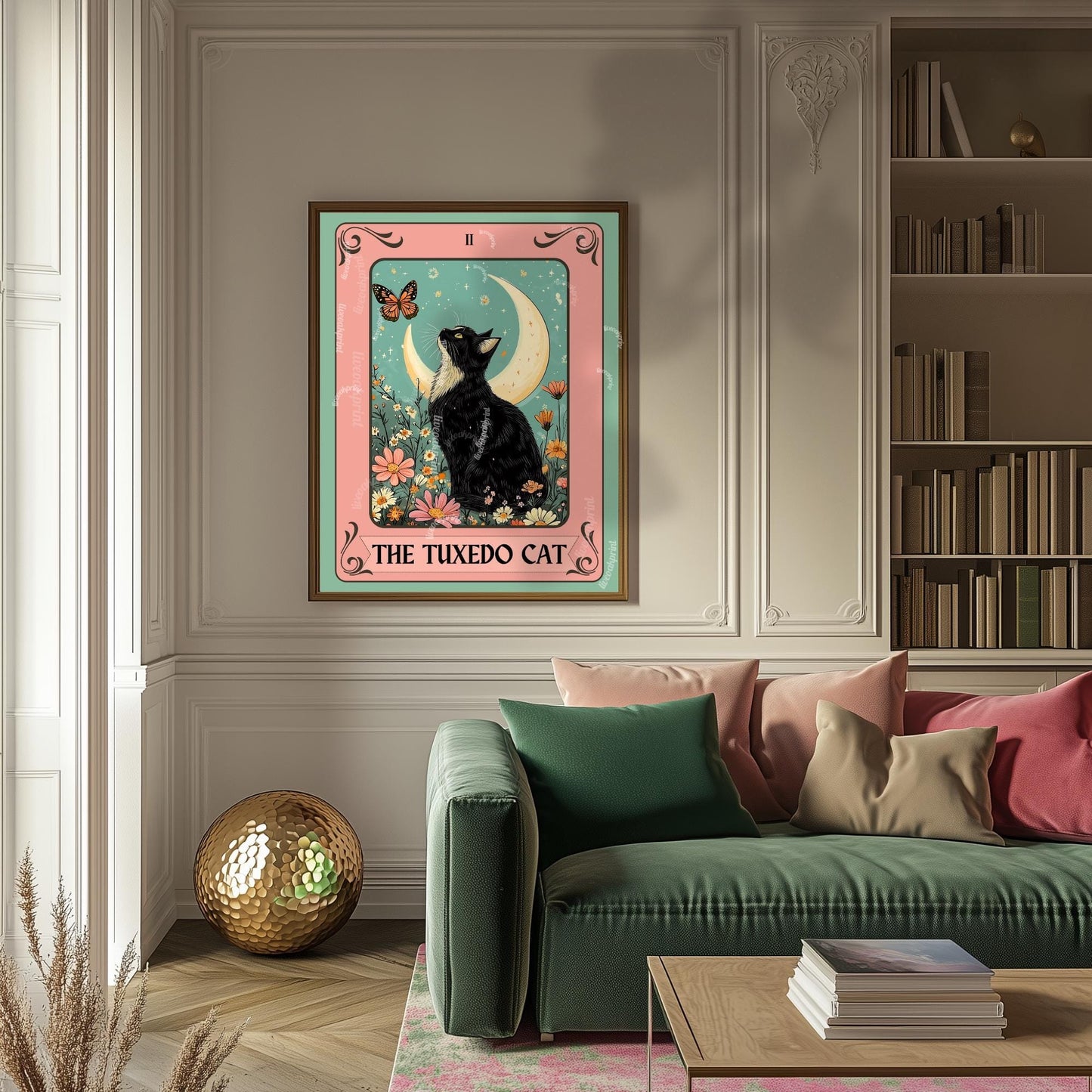 Tuxedo Cat Art Print – Black and White Cat Wall Decor Witchy Botanical Cat Poster Boho Cat Lover Gift Tuxedo Cat Wall Decor Tuxedo Cat Gift
