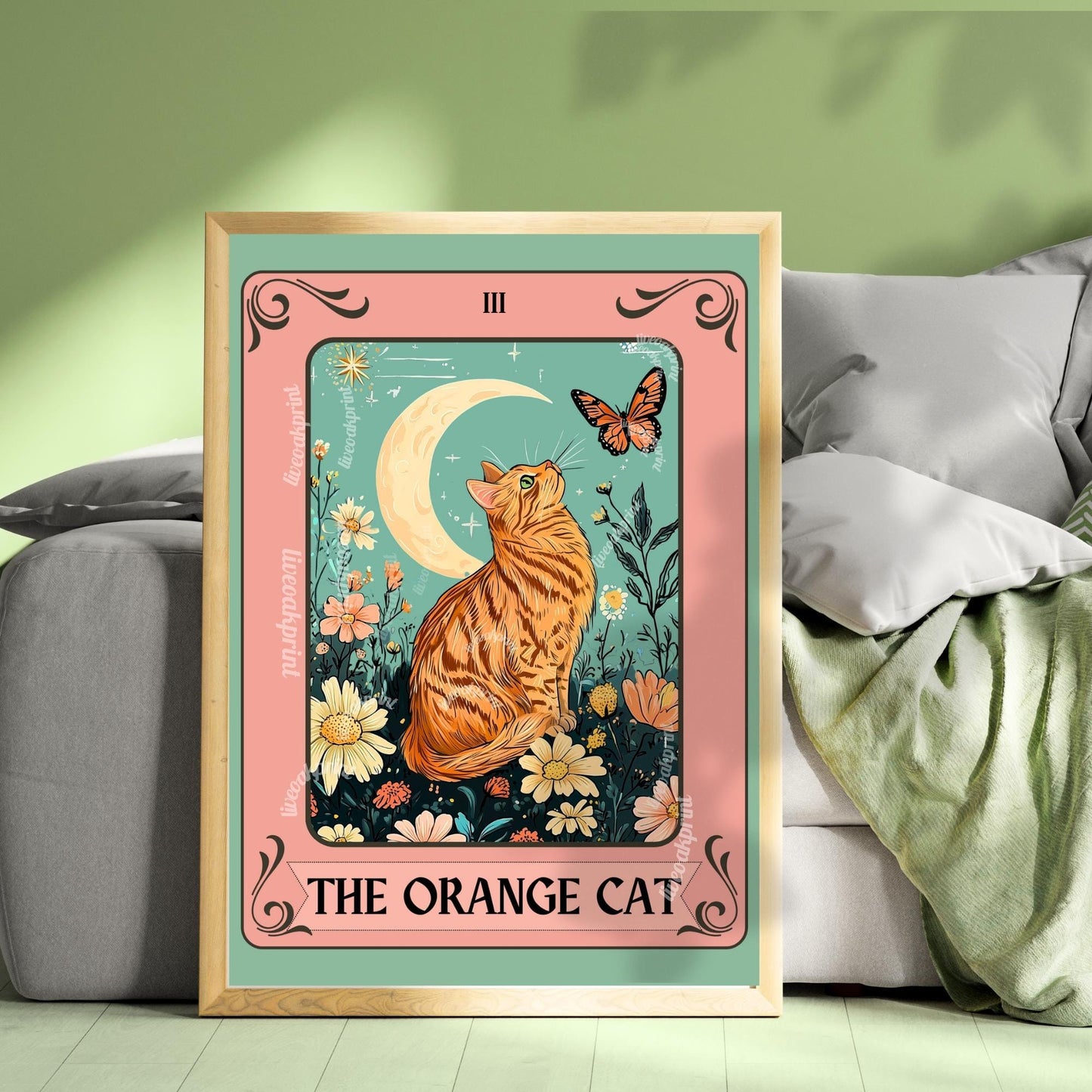 Orange Cat Art Print – Ginger Cat Wall Decor Witchy Botanical Cat Poster Boho Cat Lover Gift Ginger Cat Wall Decor Marmaleade Cat Gift