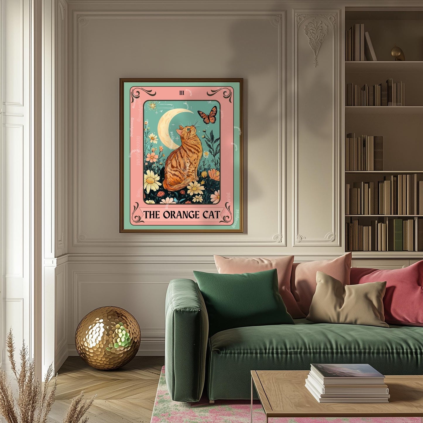 Orange Cat Art Print – Ginger Cat Wall Decor Witchy Botanical Cat Poster Boho Cat Lover Gift Ginger Cat Wall Decor Marmaleade Cat Gift
