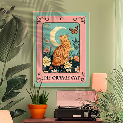 Orange Cat Art Print – Ginger Cat Wall Decor Witchy Botanical Cat Poster Boho Cat Lover Gift Ginger Cat Wall Decor Marmaleade Cat Gift