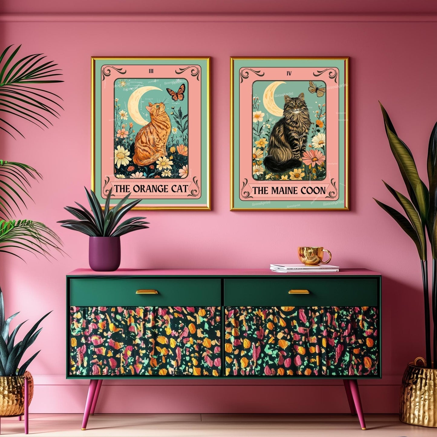 Maine Coon Cat Art Print – Funky Cat Wall Decor Fluffy Cat Poster Coon Cat Gift Boho Maine Coon Wall Art For Girls Room For Living Room