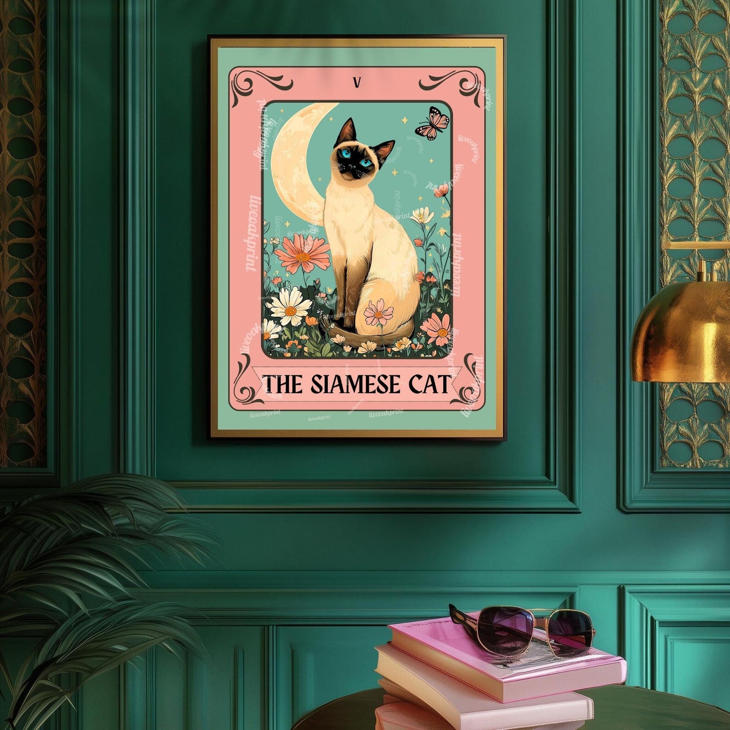 Siamese Cat Tarot Art Print – Whimsical Cat Wall Decor Cat Decor For Bedroom Witchy Cat Poster Cat Lover Gift Funky Cat Wall Art Living Room