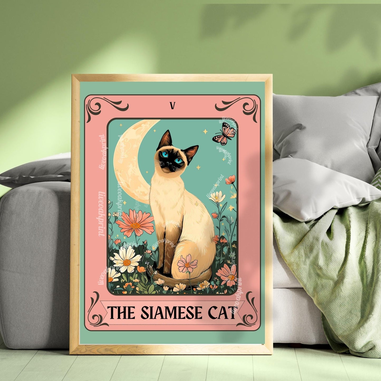 Siamese Cat Tarot Art Print – Whimsical Cat Wall Decor Cat Decor For Bedroom Witchy Cat Poster Cat Lover Gift Funky Cat Wall Art Living Room