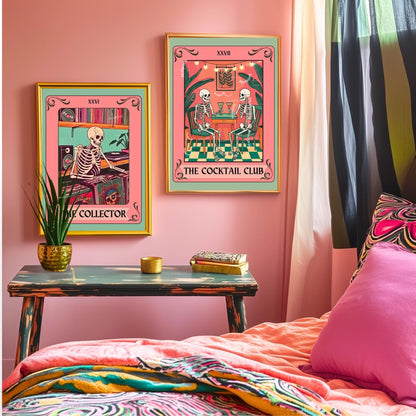 The Collector Tarot Print – Skeleton Record Collector Wall Art, Vinyl Tarot Card Decor Vinyl Wall Print Music Nook Decor Boho Wall Art