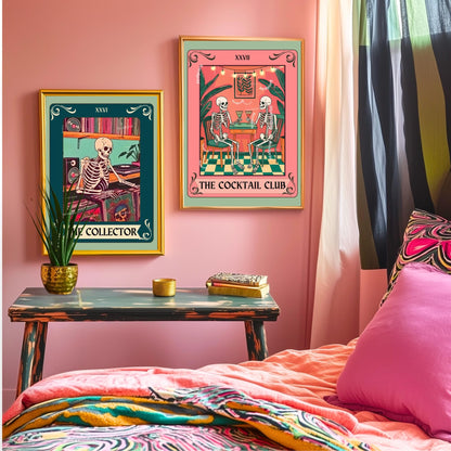 The Collector Tarot Print (Teal Addition)– Skeleton Record Collector Wall Art, Vinyl Tarot Card Decor Vinyl Wall Print Music Nook Decor