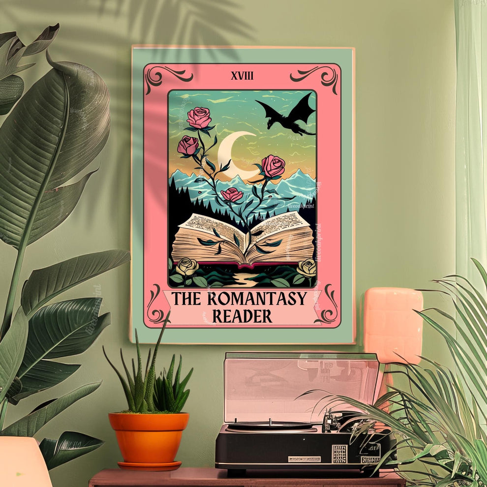 The Romantasy Reader Tarot Print – Romance Book Fan Art Wall Decor Booktok Romantasy Aesthetic Gift Fantasy Book Lover Art Print
