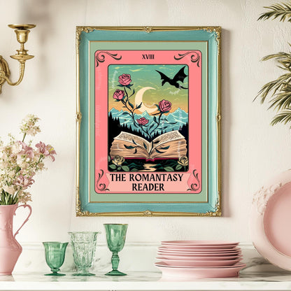 The Romantasy Reader Tarot Print – Romance Book Fan Art Wall Decor Booktok Romantasy Aesthetic Gift Fantasy Book Lover Art Print
