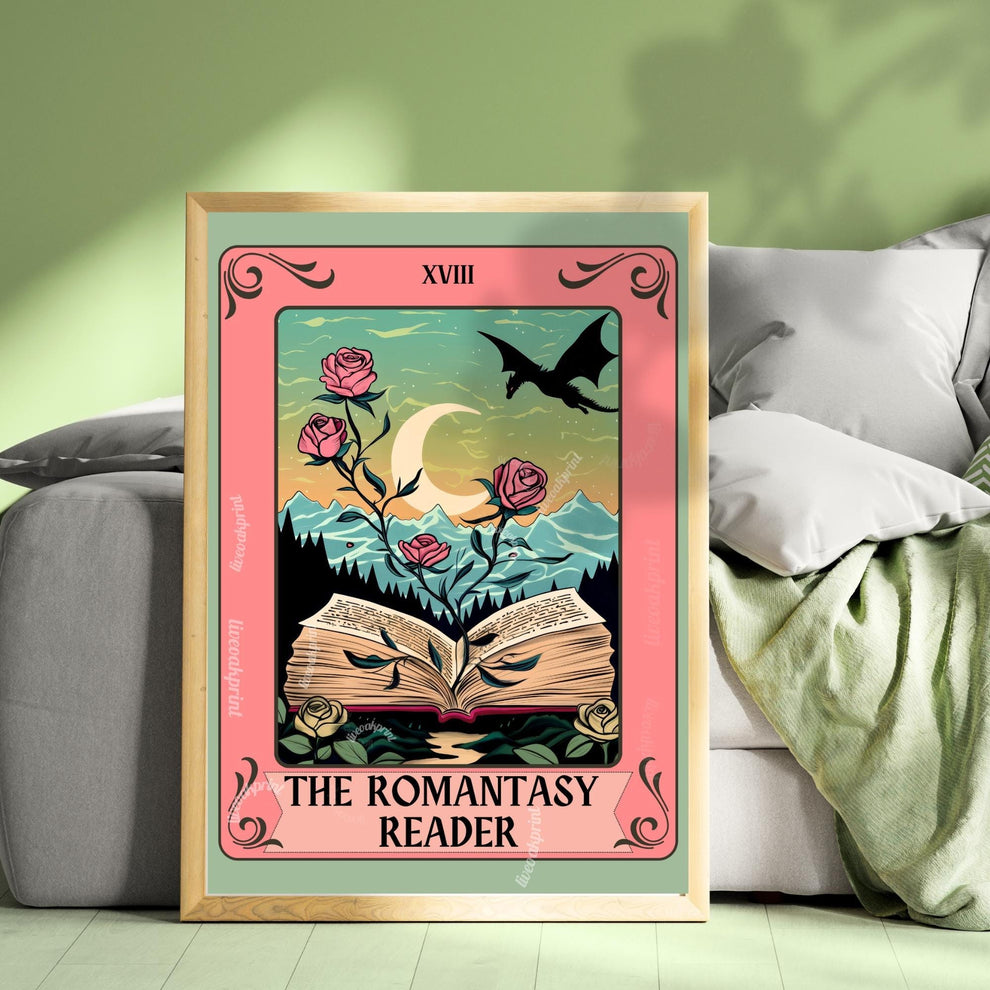 The Romantasy Reader Tarot Print – Romance Book Fan Art Wall Decor Booktok Romantasy Aesthetic Gift Fantasy Book Lover Art Print