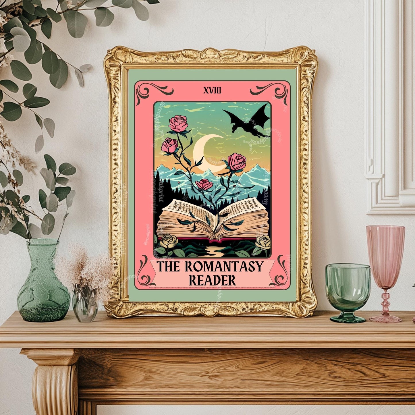 The Romantasy Reader Tarot Print – Romance Book Fan Art Wall Decor Booktok Romantasy Aesthetic Gift Fantasy Book Lover Art Print