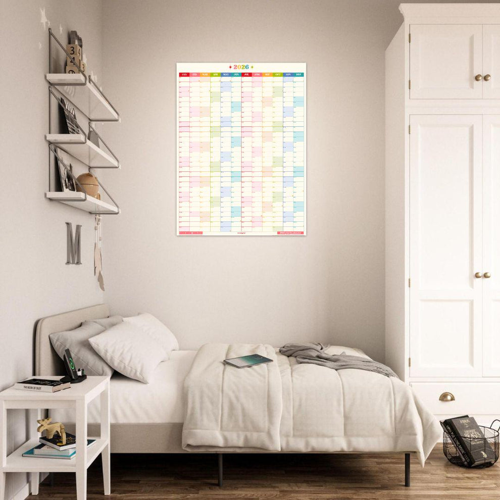 2026 Vertical Wall Planner: Retro Brights