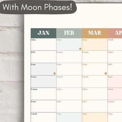 2026 Yearly Wall Planner: Boho Earth Tones - Neutral Colors Wall Calendar