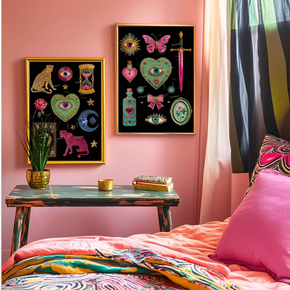 Boho Surreal Wall Art – Leopard Wall Art Print Eyes Maximalist Coquette Decor Trippy Eclectic Art Eye Wall Art Moon Wall Decor Celestial