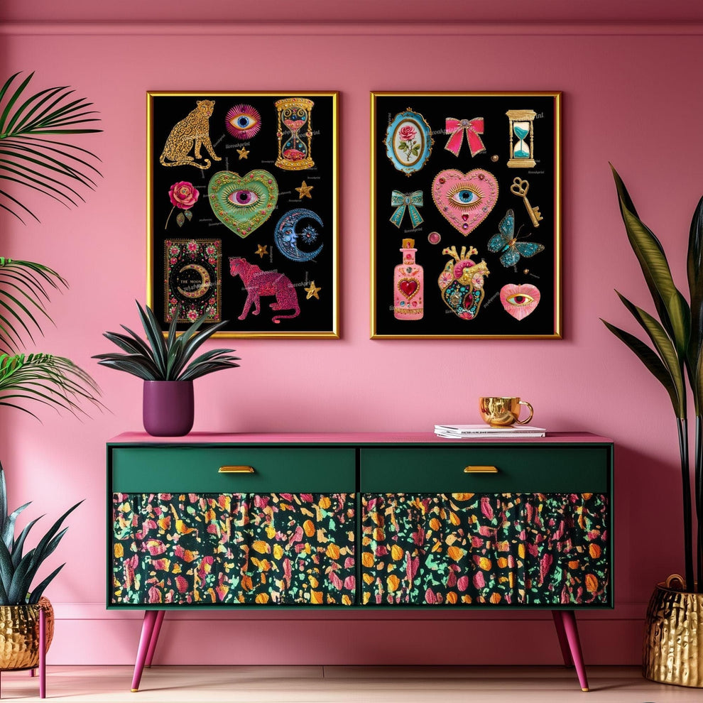 Boho Surreal Wall Art – Leopard Wall Art Print Eyes Maximalist Coquette Decor Trippy Eclectic Art Eye Wall Art Moon Wall Decor Celestial