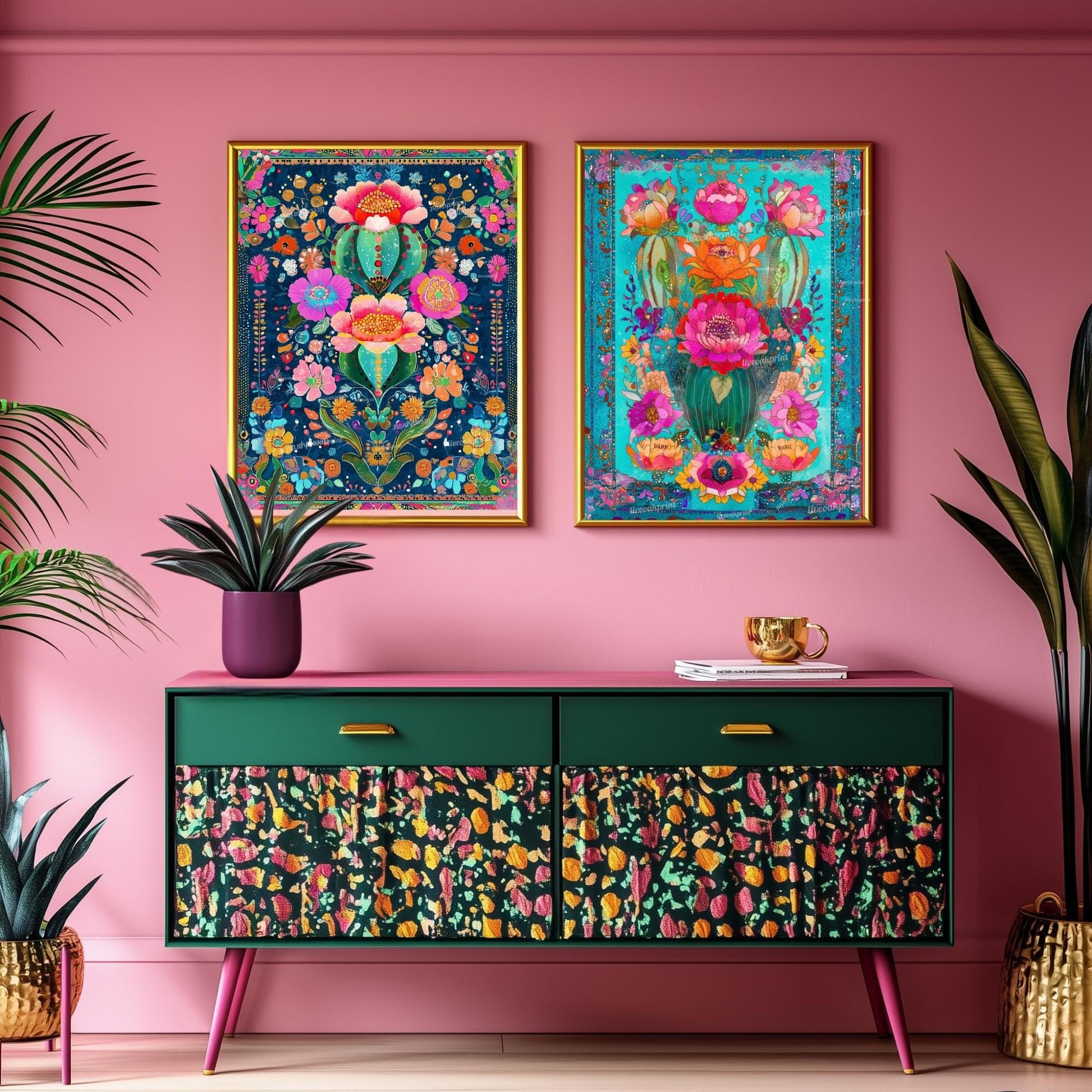 Turquoise Cactus Wall Art