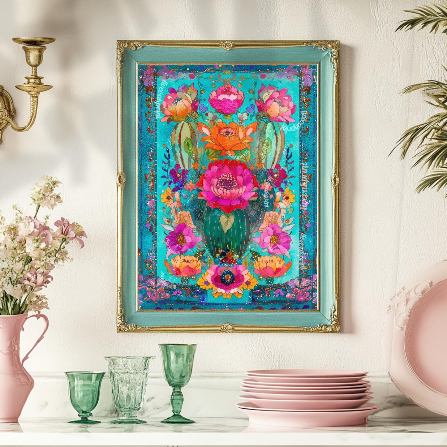 Turquoise Cactus Wall Art