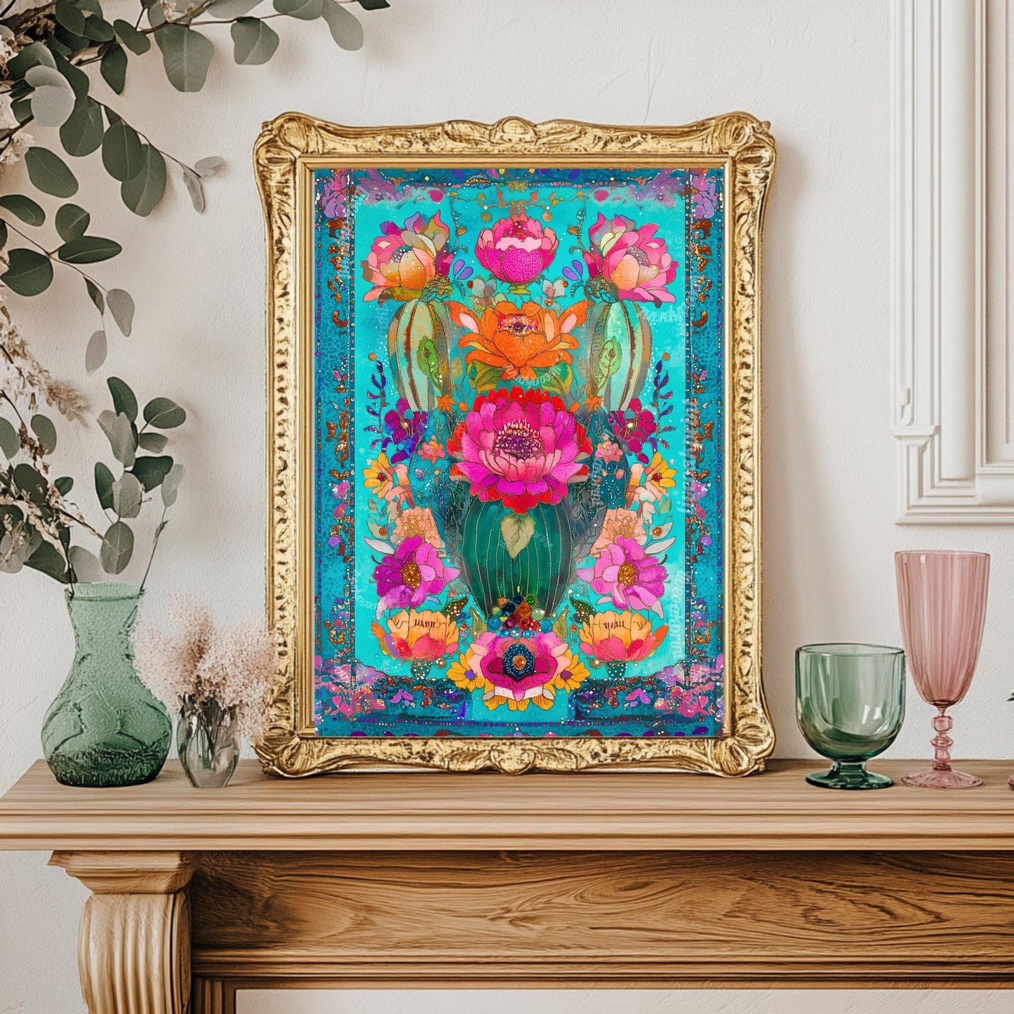 Turquoise Cactus Wall Art