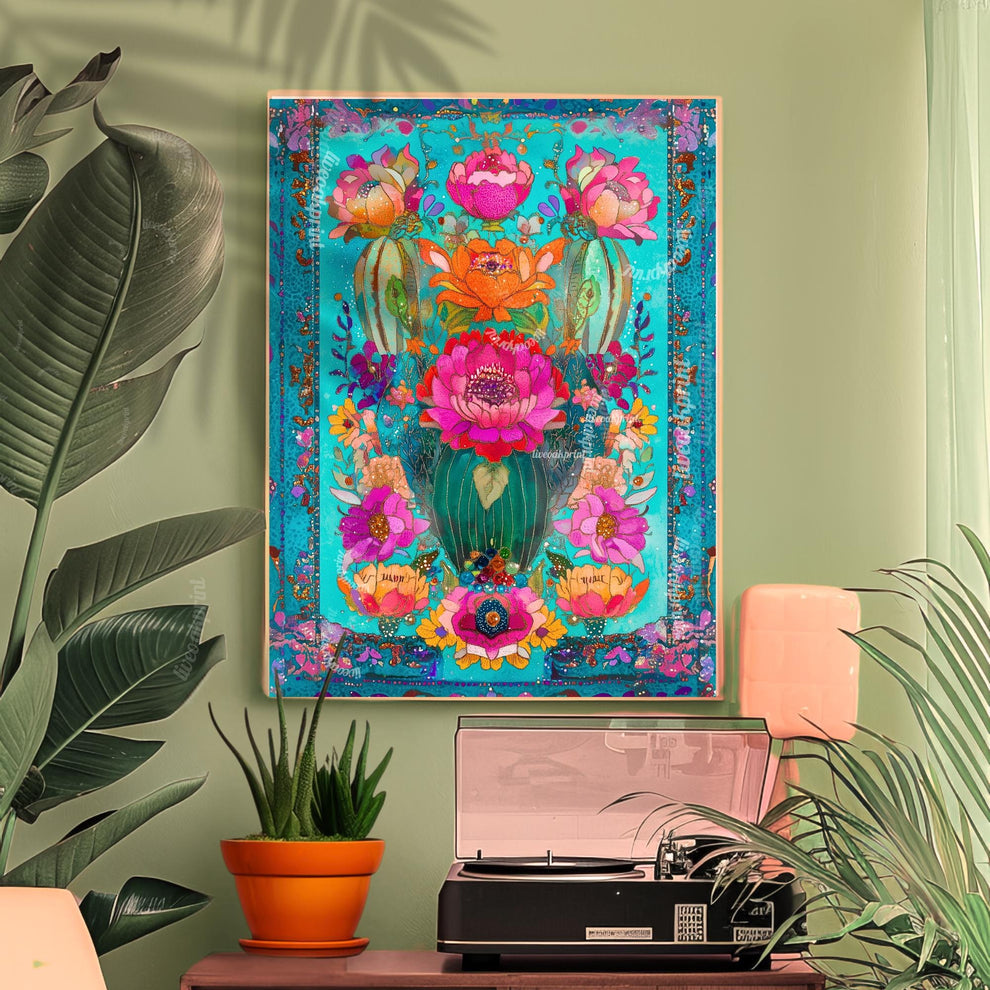 Turquoise Cactus Wall Art