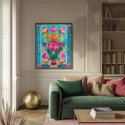Turquoise Cactus Wall Art